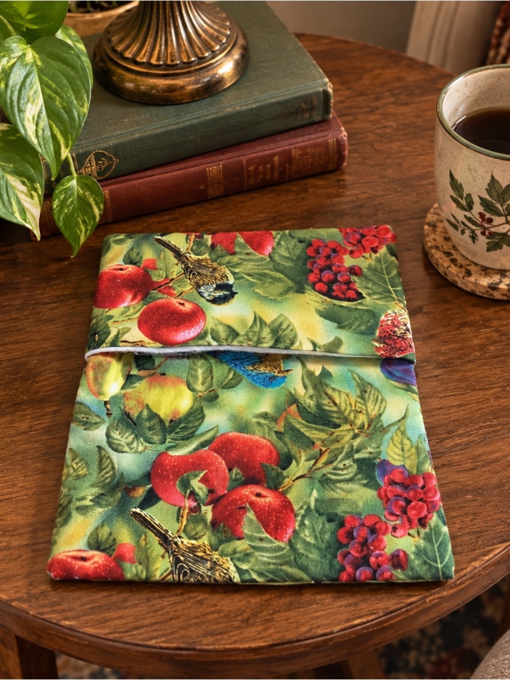 Handmade Lined Tablet Holder Apples and Wild Birds